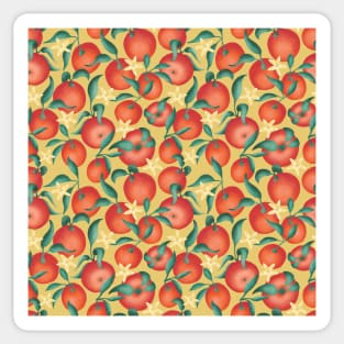 Oranges with leaves and flowers  - yellow background Sticker